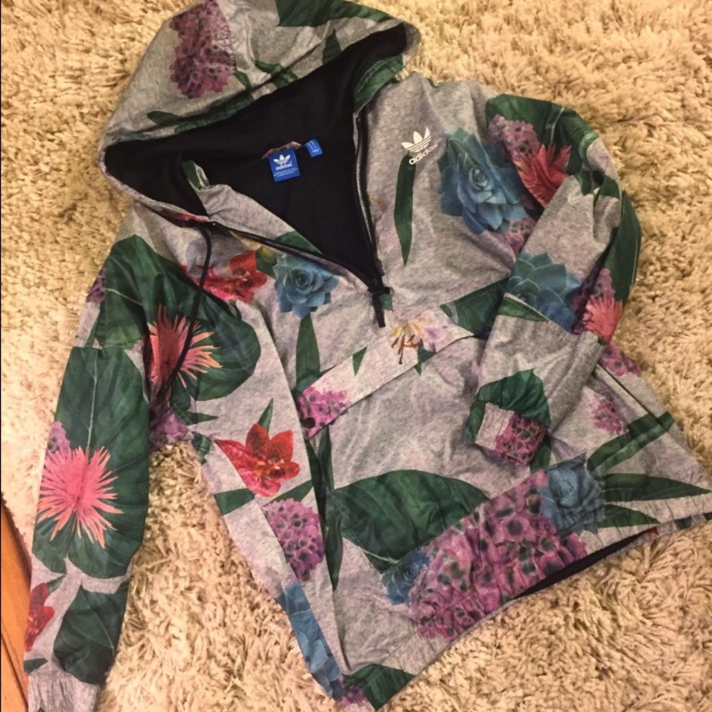 Adidas Originals Gray Floral Windbreaker Jacket